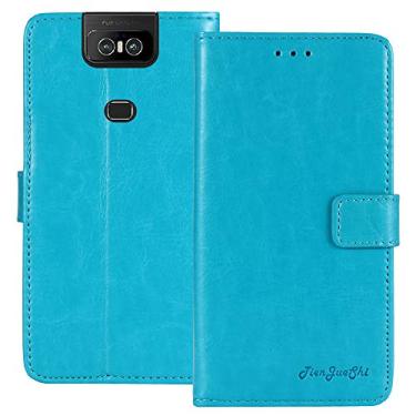 Imagem de TienJueShi Capa protetora de couro TPU com suporte de livro azul retrô para ASUS ZenFone 6 ZS630KL 6,4" capa de gel Etui Wallet