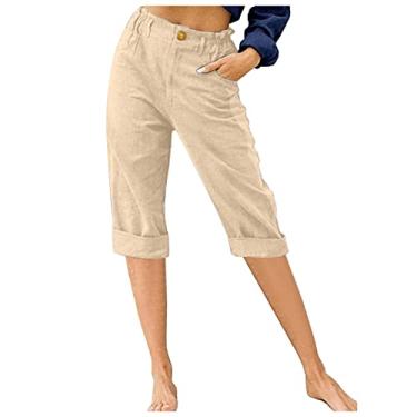 Imagem de Calça de linho feminina outono verão ajuste solto perna reta calça básica feminina 2024, U-091 Bege, P