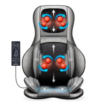Imagem de COMFIER Massageador de pescoço nas costas com calor, almofada para cadeira de massagem 2D/3D, rolos de pescoço ajustáveis, massageador de cadeira de compressão para relaxamento de corpo inteiro,