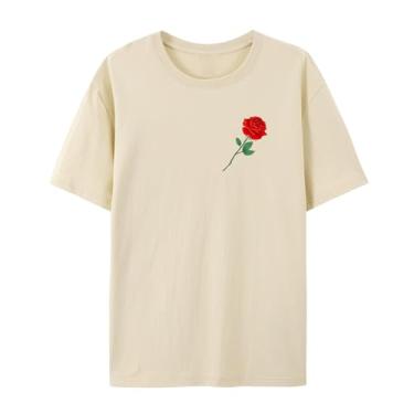 Imagem de Camiseta feminina e masculina, estampa rosa para esposa, camiseta de amor para amigos, Caqui, P
