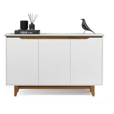 Imagem de Aparador Buffet Armário 3 Portas Versátil Cores - Rede M (Branco/Freijó)