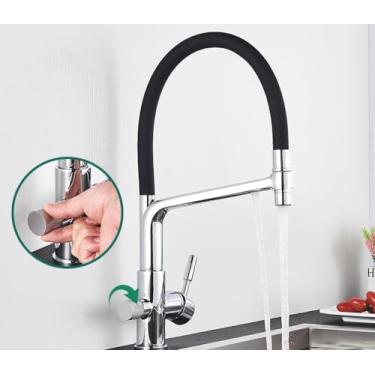 Imagem de Filtro torneira da cozinha ouro escovado 360 giratória torneiras de água pura para cozinha preto pull down purificação misturador água, cromo b
