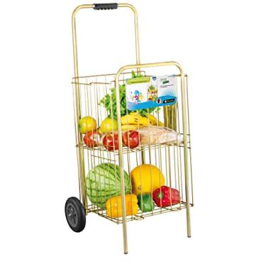 Imagem de Carrinho de Feira para Compras Grande Dourado com Rodas Super Reforçacas