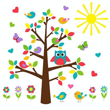 Imagem de Adesivo de Parede para Quarto de Bebê Árvore Gigante de Coruja & Pássaros