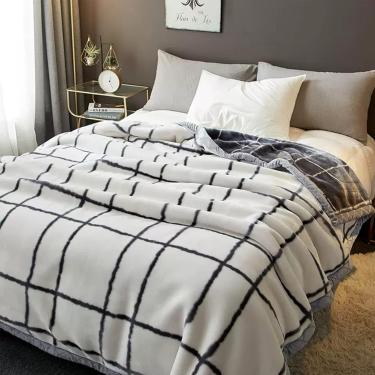 Imagem de Cobertor de lã pesado, cobertor de cama Raschel reversível de 2 camadas, cobertor de vison coreano estampado de flanela quente ultramacia de inverno, A, 200 x 230 cm (79 x 91 polegadas)