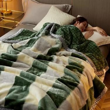 Imagem de Cobertor de lã pesado, cobertor de cama Raschel reversível de 2 camadas, cobertor de vison coreano estampado de flanela quente ultramacia de inverno, C, 150 x 200 cm (59 x 79 polegadas)