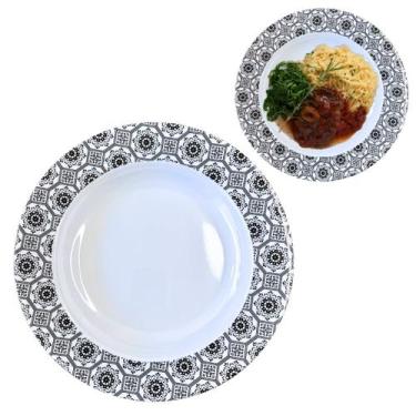 Imagem de Prato Fundo Melamina 25cm Preto Decorado Buffet Restaurantes - Sk