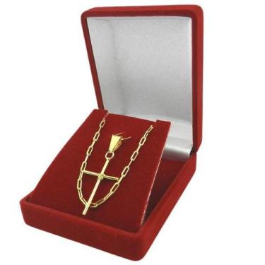 Imagem de Corrente Masculina 70Cm 2Mm + Cruz Folheado Ouro Cr688 - Wnbijouterias