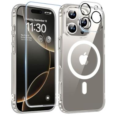 Imagem de PITCHESSY Capa Magnética para iPhone 16 Pro Max com Protetor de Tela, Compatível com Magsafe, Proteção de Nível Militar, Transparente