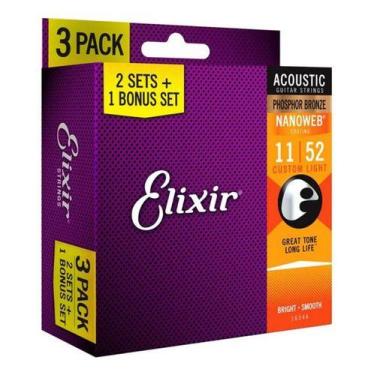 Imagem de Kit 3 Encordoamentos Elixir Violão Aço 011 Phosphor Br 16544 - Elixir/