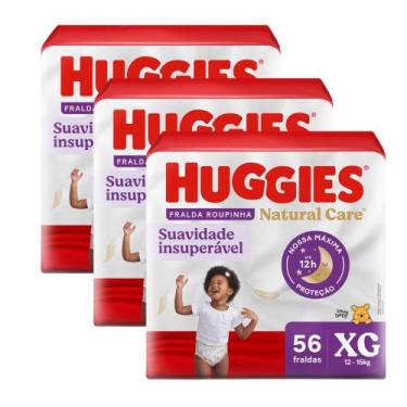 Imagem de Kit 3 Fralda Roupinha Huggies Natural Care Tamanho XG Pacote Hiper 56 