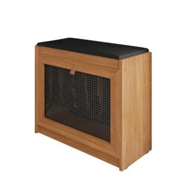 Imagem de Banco Sapateira Plenitude Madeira Detalhe em Tela Ratan Acento Almofad