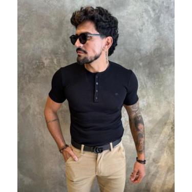 Imagem de Camiseta masculina slim gola henley tricot premium manga curta - Lifes