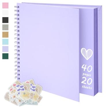 Imagem de Remowith Álbum de fotos de scrapbook diy de 8x8 polegadas, livro de sucata de papel kraft em branco, livro de memória de 40 páginas para família de casamento, roxo claro