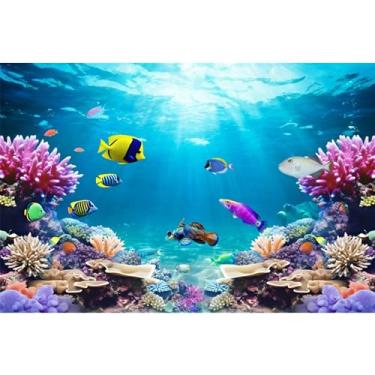 Imagem de AWERT Fundo de aquário com tema submarino subaquático de 76 x 45 cm fundo de aquário de poliéster colorido coral tropical