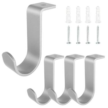 Imagem de Kowibcl Suportes de varão de cortina para montagem no teto, suporte de varão de cortina para haste de 2,5 cm de diâmetro, conjunto de 4, prata