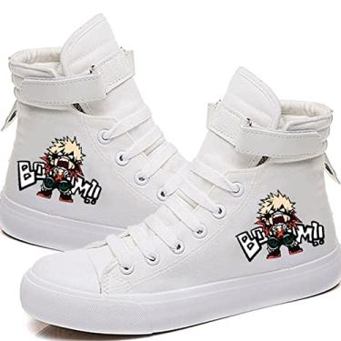 Imagem de Tênis DHSPKN My Hero Academia Deku Izuku Todoroki Anime Cosplay cano alto lona, Branco, 8 US Women/6.5 US Men