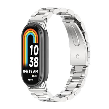 Imagem de XIHAMA Pulseira de metal compatível com Xiaomi Mi Band 9, pulseira de substituição de aço inoxidável compatível com smartwatch Xiaomi Mi Band 9/8 Tracker (prata)