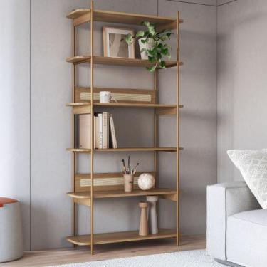 Imagem de Estante Ágatha 180 cm 6 Prateleiras Palhinha Pé Metal Oslo Artesano, H