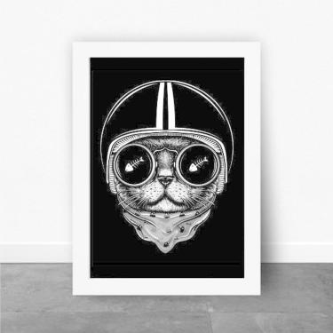 Imagem de Quadro Decorativo Gato Preto Capacete 24X18Cm