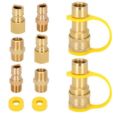 Imagem de 10 peças de acessórios de conexão rápida de gás natural de 1,27 cm, kit de desconexão rápida de mangueira de propano natural, 100% latão sólido com capa contra poeira para churrasqueira a gás