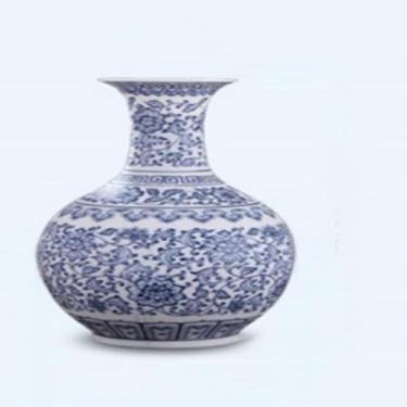 Imagem de Jingdezhen Vaso de lótus entrelaçado de porcelana azul e branca, esmalte de cerâmica, vaso de pneu fino vermelho, estudo em casa, ornamentos decorativos de escritório
