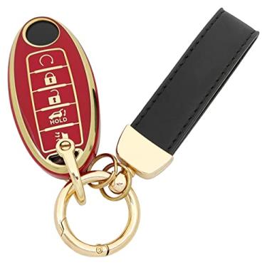 Imagem de vurbemes Capa protetora de TPU macio de 360 graus compatível com Infiniti JX35 Q50 Q60 QX56 QX60 QX80 para Nissan Altima Murano Pathfinder Maxima Armada Rogue Key Fob (Vermelho)