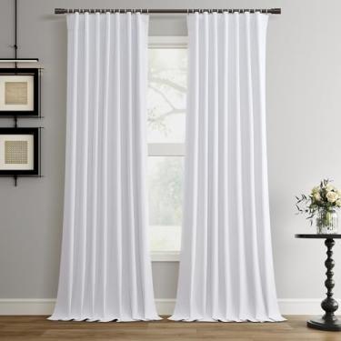 Imagem de Cortinas FauxLinen extra longas blackout de 272 cm de comprimento para sala de estar, cortina blackout 100% para quarto, isolamento térmico, cancelamento de ruído, aba traseira, cortinas brancas