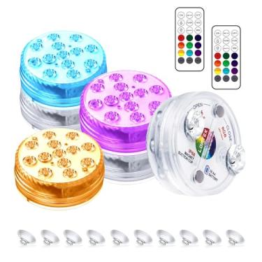Imagem de LOFTEK Luzes LED submersíveis com controle remoto, 13 luzes LED para piscina enterrada acima do solo com ímãs e ventosas, 16 luzes subaquáticas que mudam de cor para lagoas operadas por bateria (6