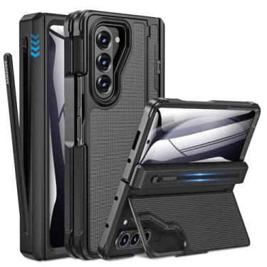 Imagem de Caka Capa para Samsung Galaxy Z Fold 5 [suporte de caneta S fino] [Kicktand invisível] [Proteção de dobradiça] [Protetor de tela] Capa de telefone rígida à prova de choque de corpo inteiro com textura