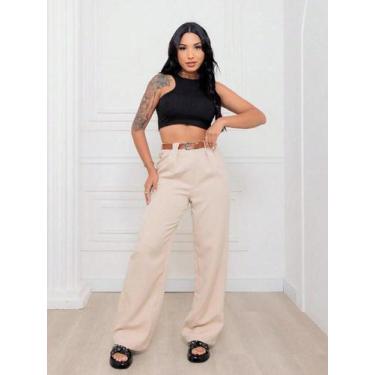 Imagem de Calça alfaiataria com Anel Larga feminina social pantalona wide leg - 