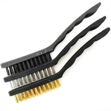Imagem de Jogo de Escovas de Aço Grandes com Cabo Plástico Embalagem com 3 Peças