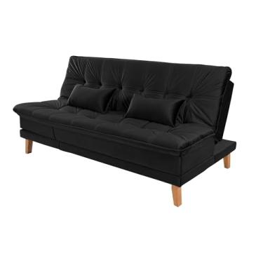 Imagem de Sofá-Cama Berlim Plus Reclinável Casal 3 Lugares Suede Império Estofados (PRETO)