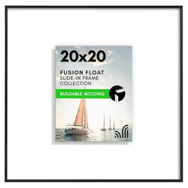 Imagem de Americanflat Moldura flutuante de 50 x 50 cm com acrílico polido - Use como moldura de 20 x 20 cm com tapete ou moldura de 50 x 50 cm sem tapete - Coleção Fusion Float - Moldura deslizante para