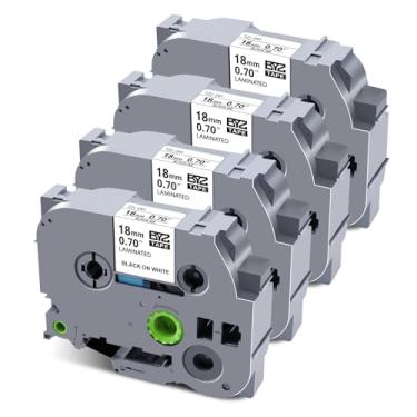 Imagem de Fita de substituição 4PK para Brother TZe-241 Ptouch 18 mm 0,7 fita laminada para Brother PTD400 PTD410 PTD600, preto sobre branco