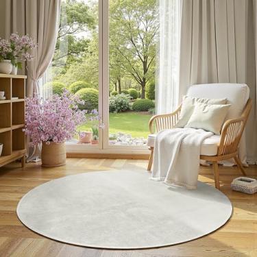 Imagem de jinchan Tapete redondo de pelúcia sólida, 1,5 m, redondo, lavável, macio, moderno, de lã sintética, antiderrapante, para sala de estar, quarto de crianças, quarto, sala de jantar, marfim