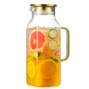 Imagem de Jarra quadrada de vidro de 2 litros com tampa e bico, jarra de água com alça para geladeira, jarra de vidro borossilicato para bebida quente/fria, jarro grande para chá gelado, café, bebidas, frio