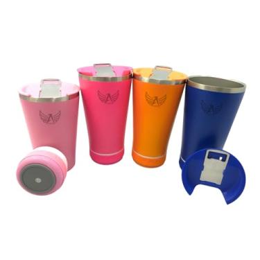 Imagem de Copo Térmico Musical com Caixa de Som Bluetooth, 420ml, Aço Inox, 3W, Bateria 500mAh