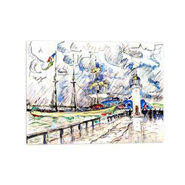 Imagem de Paul Signac Famosas Pinturas-Impressas em Tela-Jetty e farol-Moderno Pôster Decoração Sala de Estar e Quarto 20x25cm8x10in Tela Embrulhada