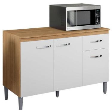 Imagem de Balcão De Cozinha Gabriela Com Tampo 120cm Amêndoa Branco - Ajl