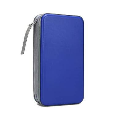 Imagem de Estojo de armazenamento de CD/DVD com capacidade para 96 unidades, organizador de fichário, estojo portátil de plástico rígido para CD/DVD, carteira para carro, casa, escritório, viagens (azul)