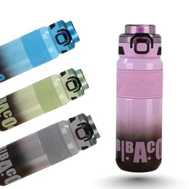 Imagem de Garrafa Térmica Estilosa de 650ml com Interior em Aço Inox 316 e Fundo Emborrachado – Ideal para Academia e Escola – Tampa com Trava de Botão e Canudo Interno Embutido (Rosa)