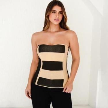 Imagem de Blusa Tomara que Caia com Bojo BBonnie Cristal Listrado Bege-Feminino