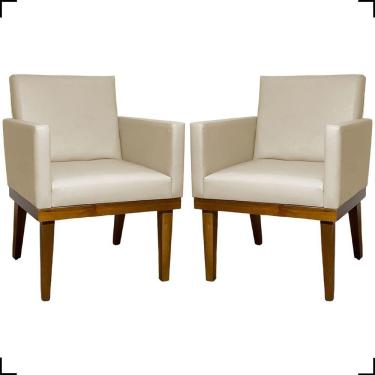 Imagem de Kit 2 Poltronas Decorativa Para Sala Recepção Consultório Escritório Base Em Madeira Divine Corino