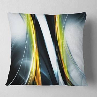 Imagem de Designart Fractal Lines Amarelo Branco Abstrato Manta Sala de Estar, Sofá, Almofada de Alta Qualidade + Capa de Almofada Estampada em ambos os lados 45,72 cm x 45,72 cm