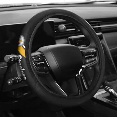 Imagem de Aooble Capa de volante de couro esportivo, acessórios de carro, tamanho universal serve para capa de volante de 35 a 38 cm para todos os veículos