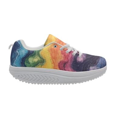 Imagem de FOR U DESIGNS Tênis feminino moderno Strength Fitness para caminhada, plataforma, plataforma, Tie Dye colorido, 38