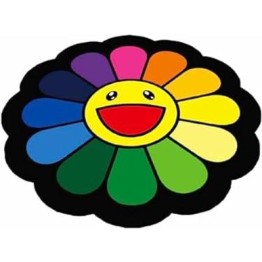 Imagem de Tapete de rosto sorridente, tapete de flores de arco-íris, felpudo para quarto, tapetes antiderrapantes, tapete redondo de girassol, almofada de cadeira de quarto, tapetes, A, 160 cm