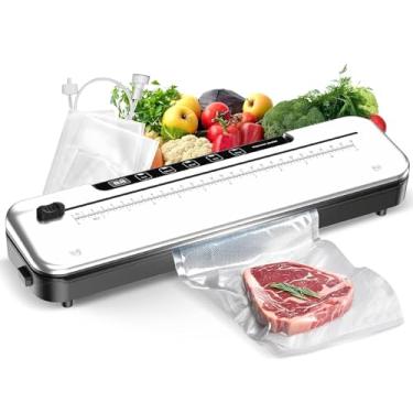 Imagem de Máquina seladora a vácuo para preservação de alimentos, seladora de alimentos 6 em 1 para armazenamento de frescor, máquina compacta de selagem a vácuo de 75 kpa com lâmina deslizante externa