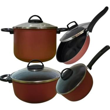 Imagem de Jogo De Panelas Com 4 Teflon Frigideira E Panelas Vermelho